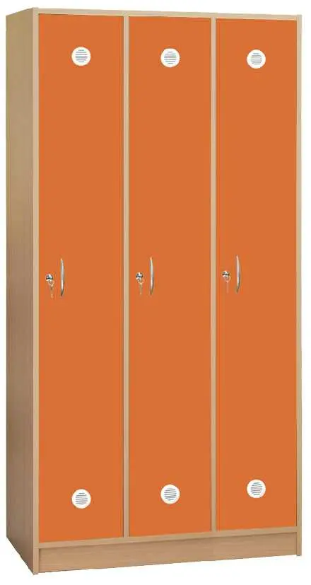 SSL - 180 - 90 šatní skříň dřevěná, 3-dveřová, háček, 1800 x 900 x 500, sokl, korpus buk royal/dveře pomeranč